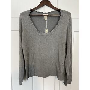 Max Studio Women's Sweater Size XL Gray NWT Scoop Neck Ruffle Detail $98 MSRP
